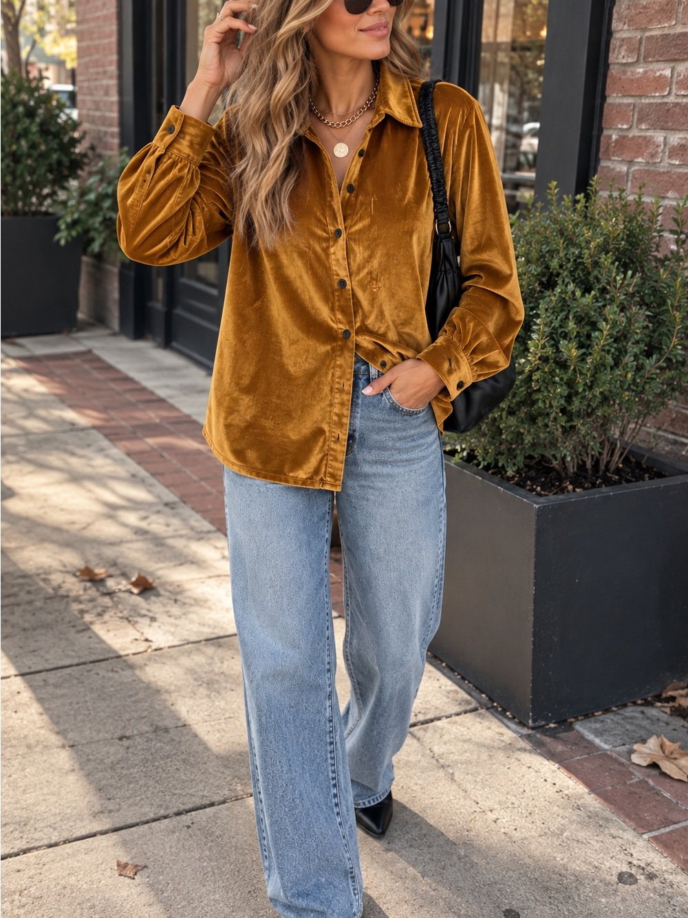 ASOS Velvet Button Up with black details
